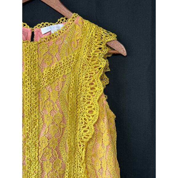 Anthropologie eri+ali Mustard Crochet Lace Top M Pink Coquette Girly Kidcore - Picture 2 of 10